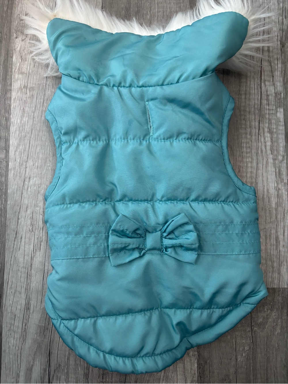 Aqua Puffer Dog Vest with Bow
